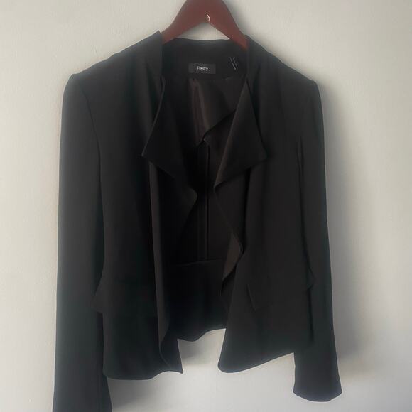 Theory Womens Jacket Black Kensington Crepe Draped Peplum Blazer Size 6 - Picture 5 of 8